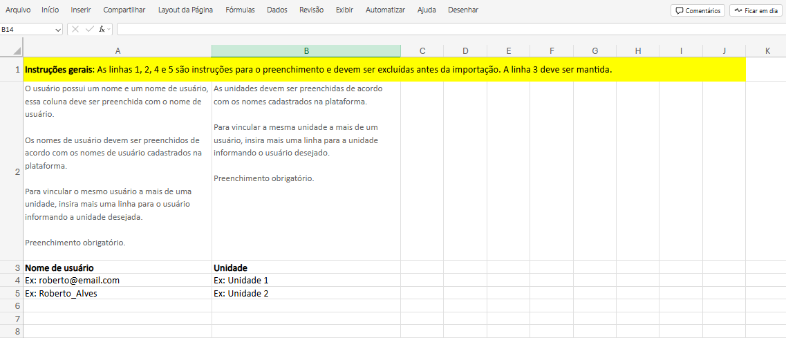 Importação de Vínculos de Usuários