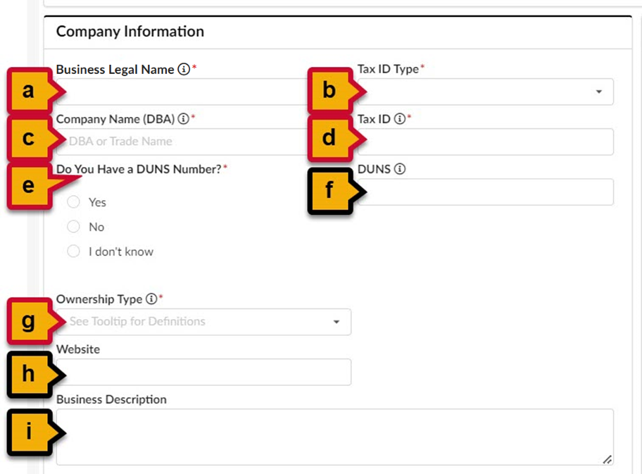 A diagram of the fields in the Company Information section.