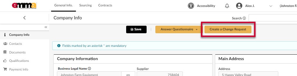 The Create a Change Request button. 