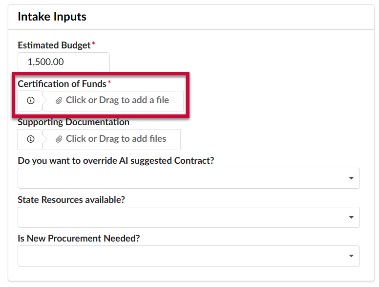 Certification of Funds attachment field
