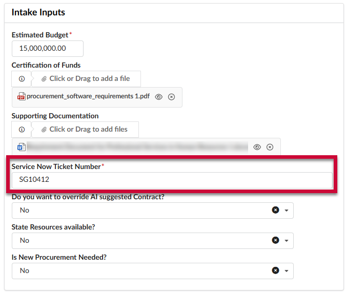 Service Now Ticket Number field