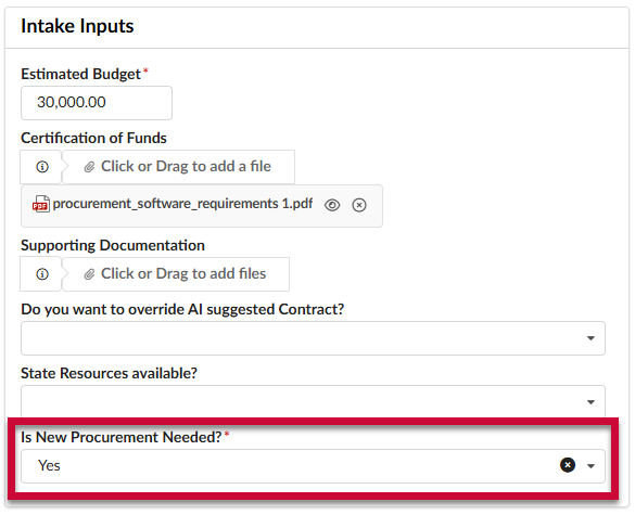 Is New Procurement Needed Selector