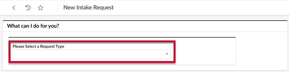 The Please Select a Request Type field highlighted