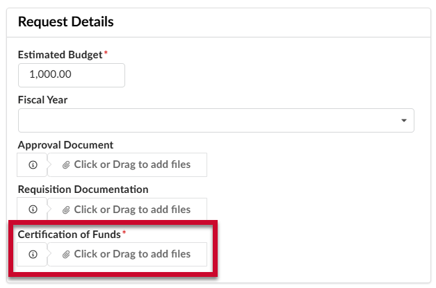 The Certification of Funds field highlighted