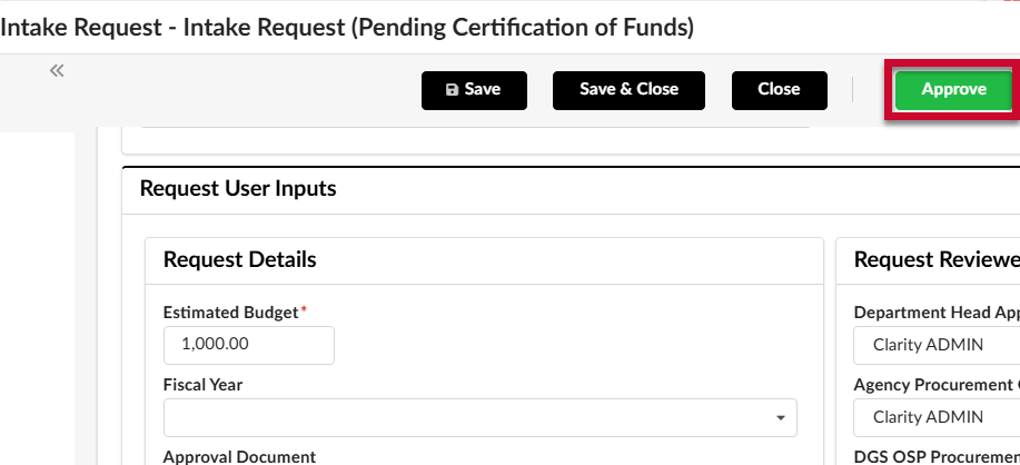 The Approve button highlighted