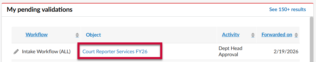 Pending Validaitons Object highlighted