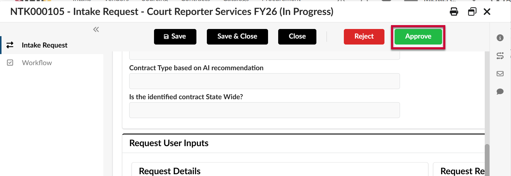 The Approve button highlighted