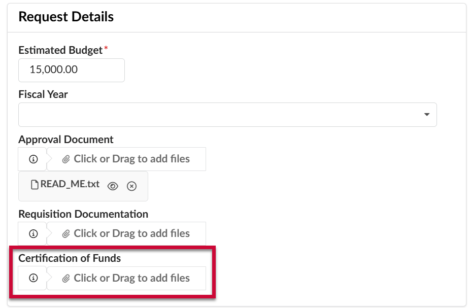 Certification of Funds field highlighted