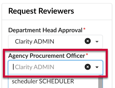 Agency Procurement Officer selector highlighted