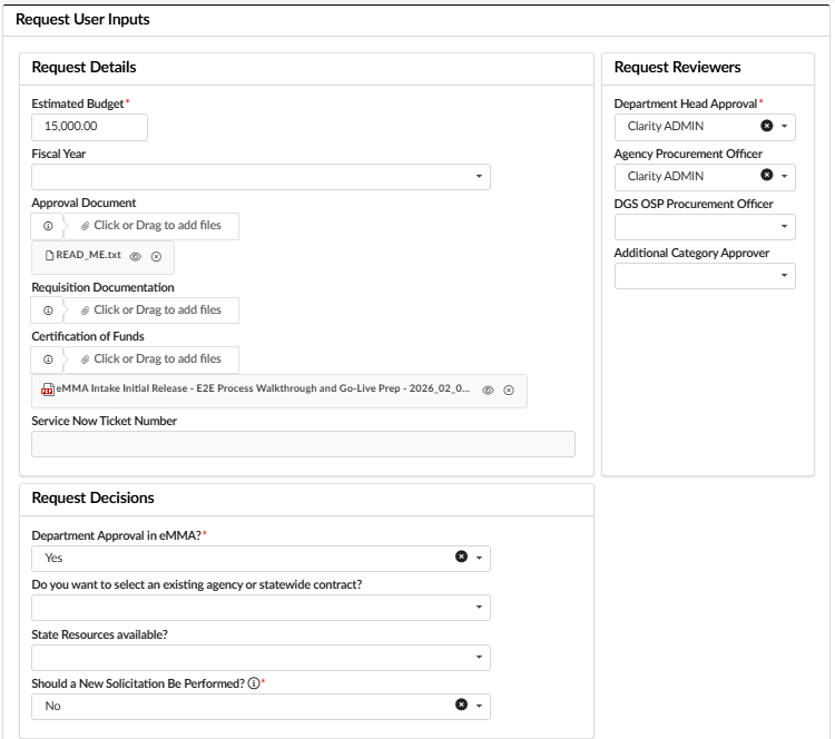 The Request User Inputs section