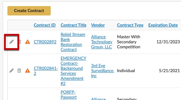 The Edit or pencil icon for a contract.