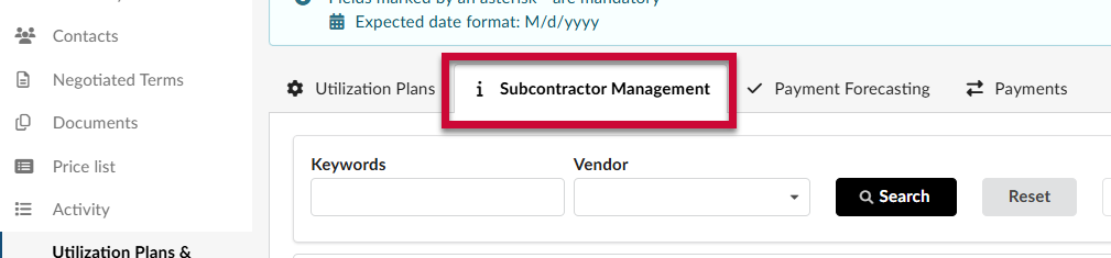 Subcontractor Managmenet sub-tab