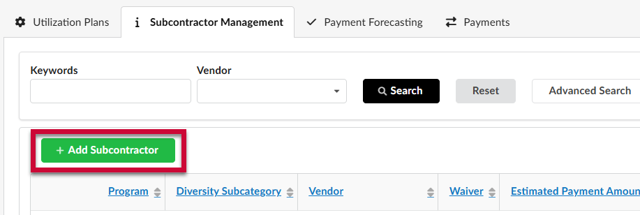 + Add Subcontractor Button