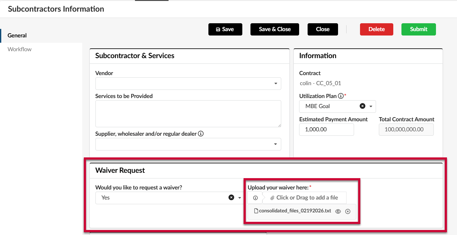 Waiver Request section highlighted