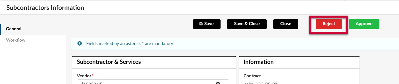 Reject button highlighted