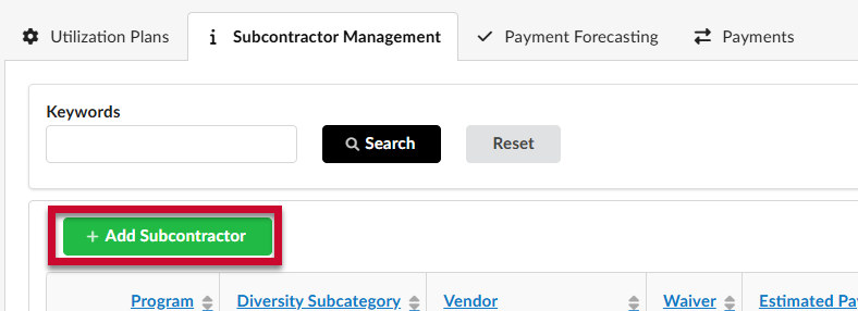 + Add Subcontractor button