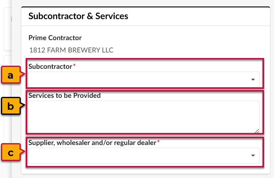 Annotated Subcontractor & Services section.
