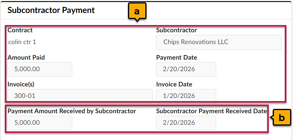 Subcontractor Payment section