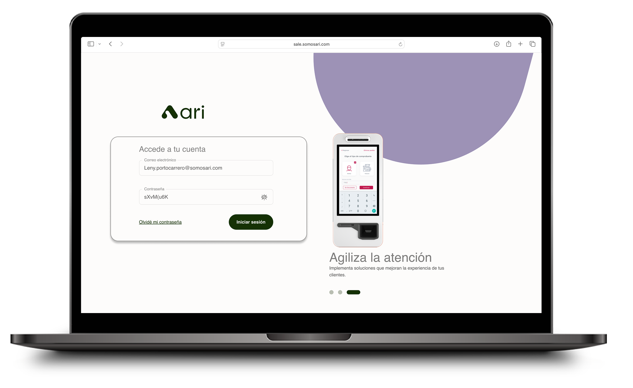 Pantalla inicio de sesión
