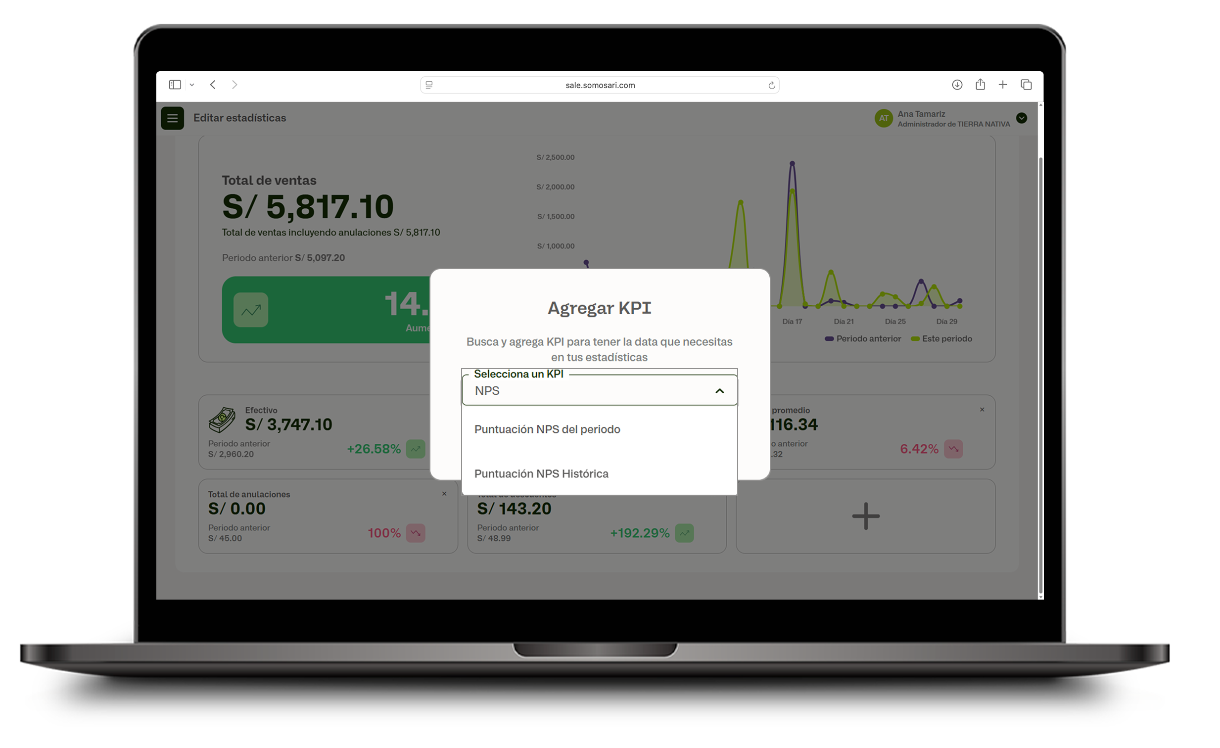 Ventana emergente para agregar KPIs de NPS