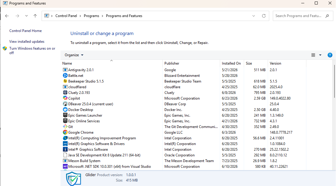 Image Placeholder: Screenshot showing the installed programs list without GSB.