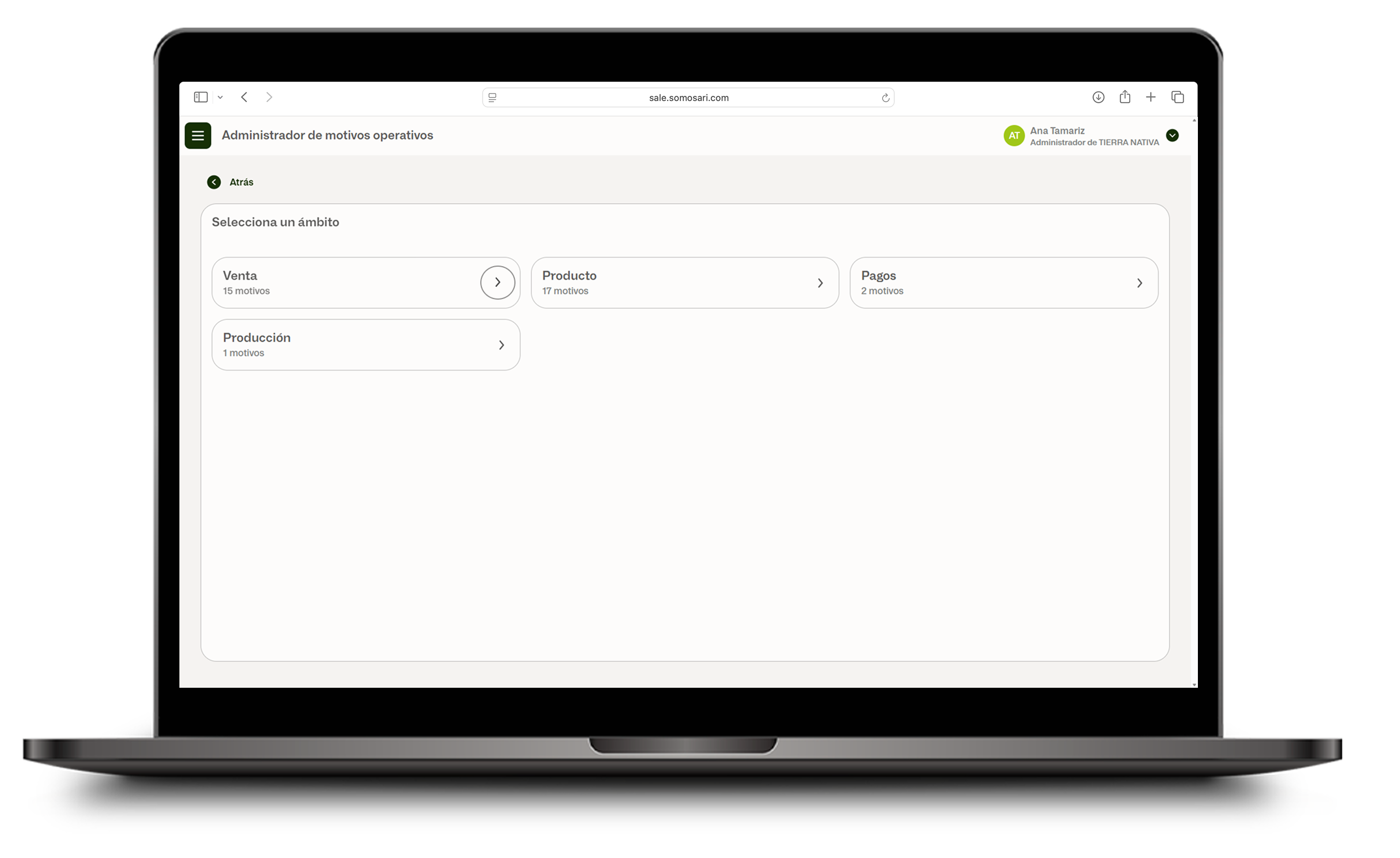 Flecha para ver configuración del ámbito