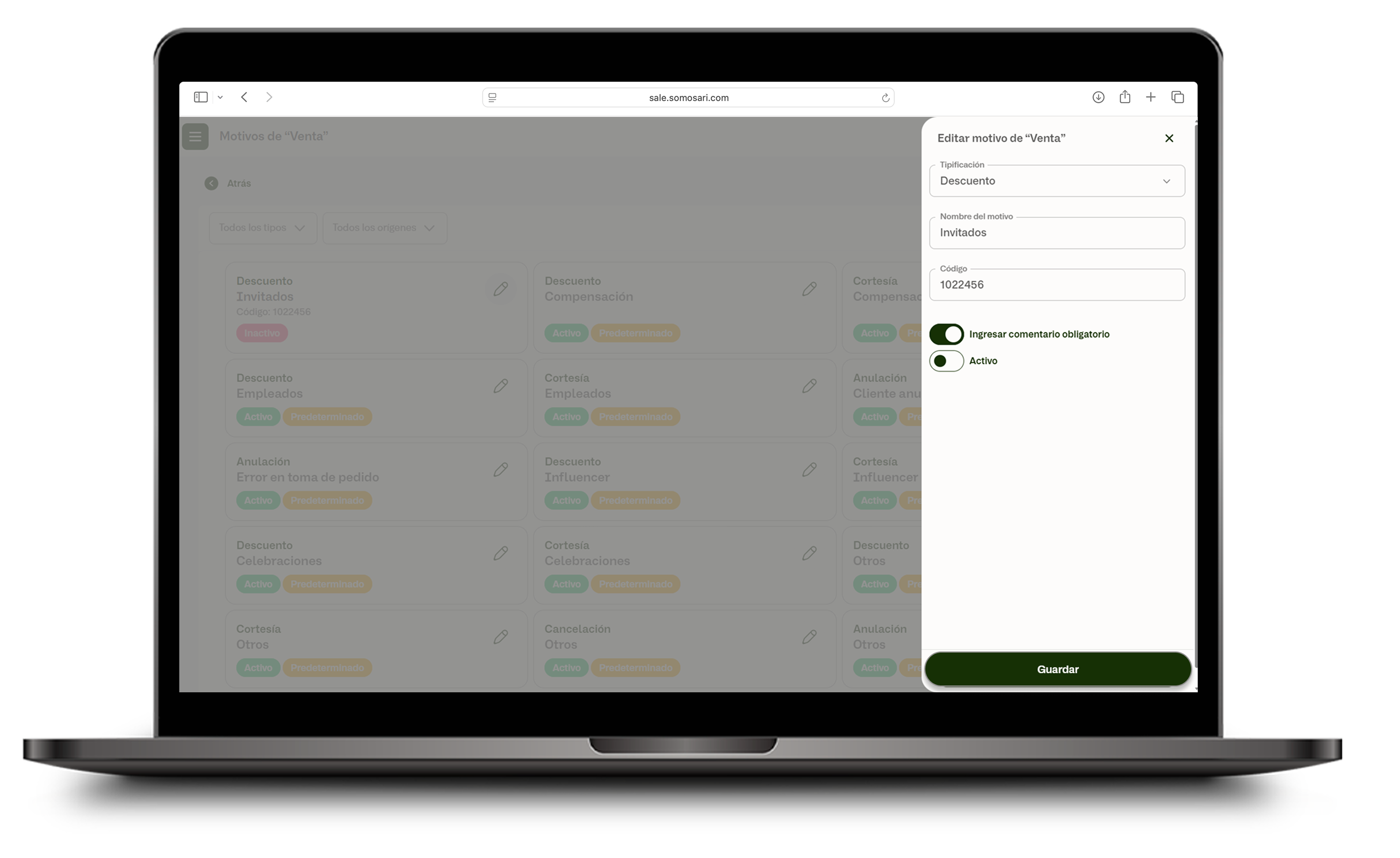 Botón Guardar para aplicar cambios