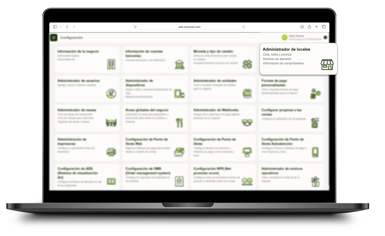 Opción Administrador de locales en Configuración