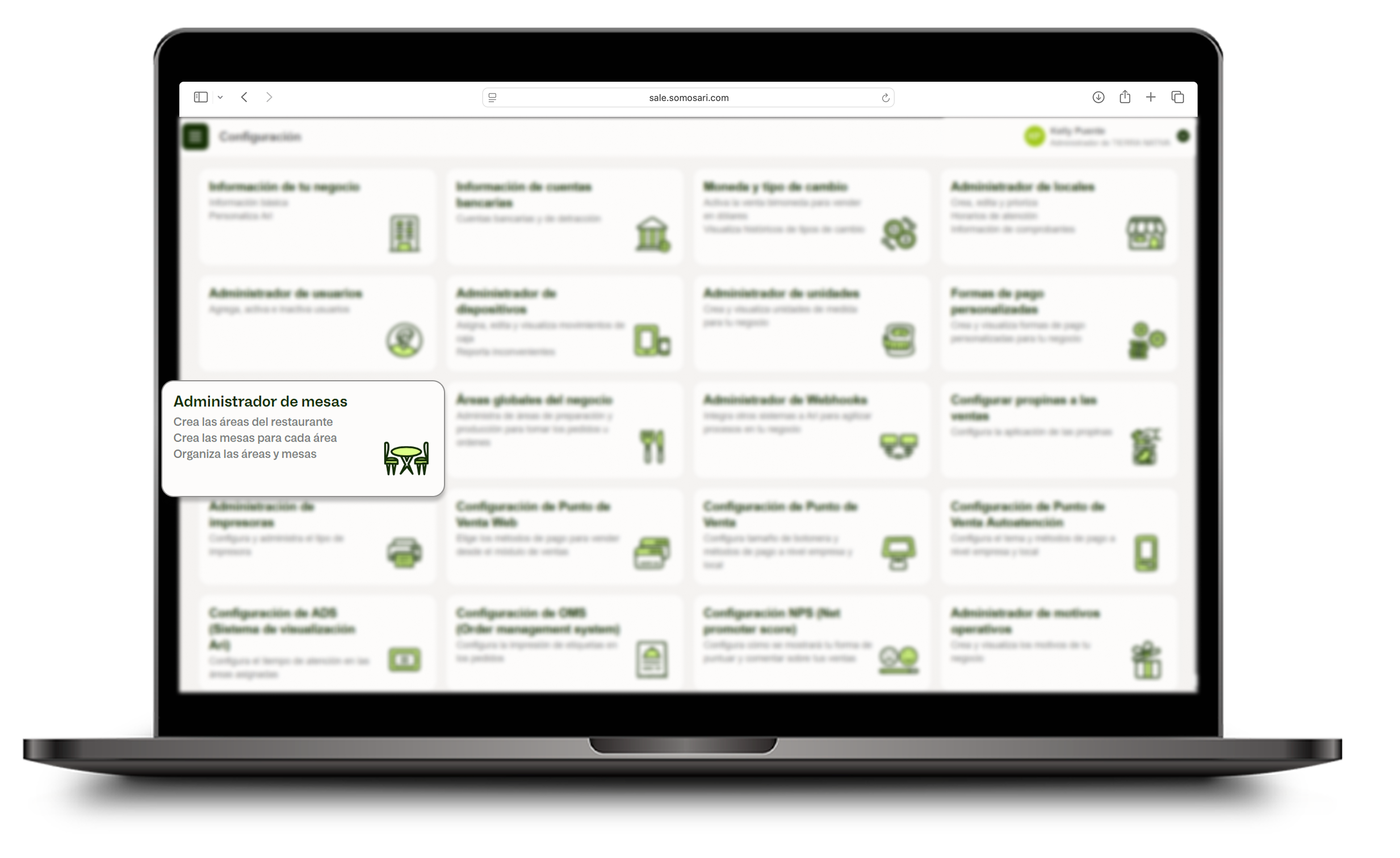 Opción Administrador de mesas en Configuración