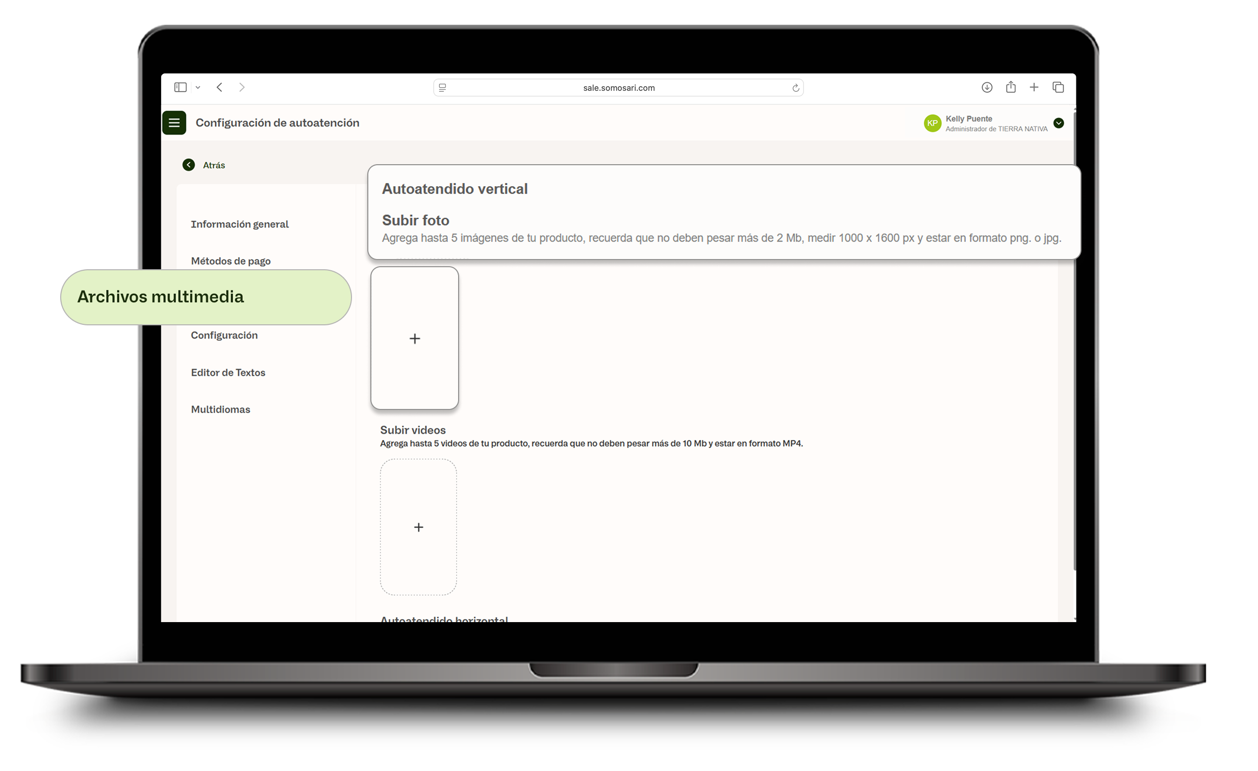 Sección Archivos multimedia con botón +