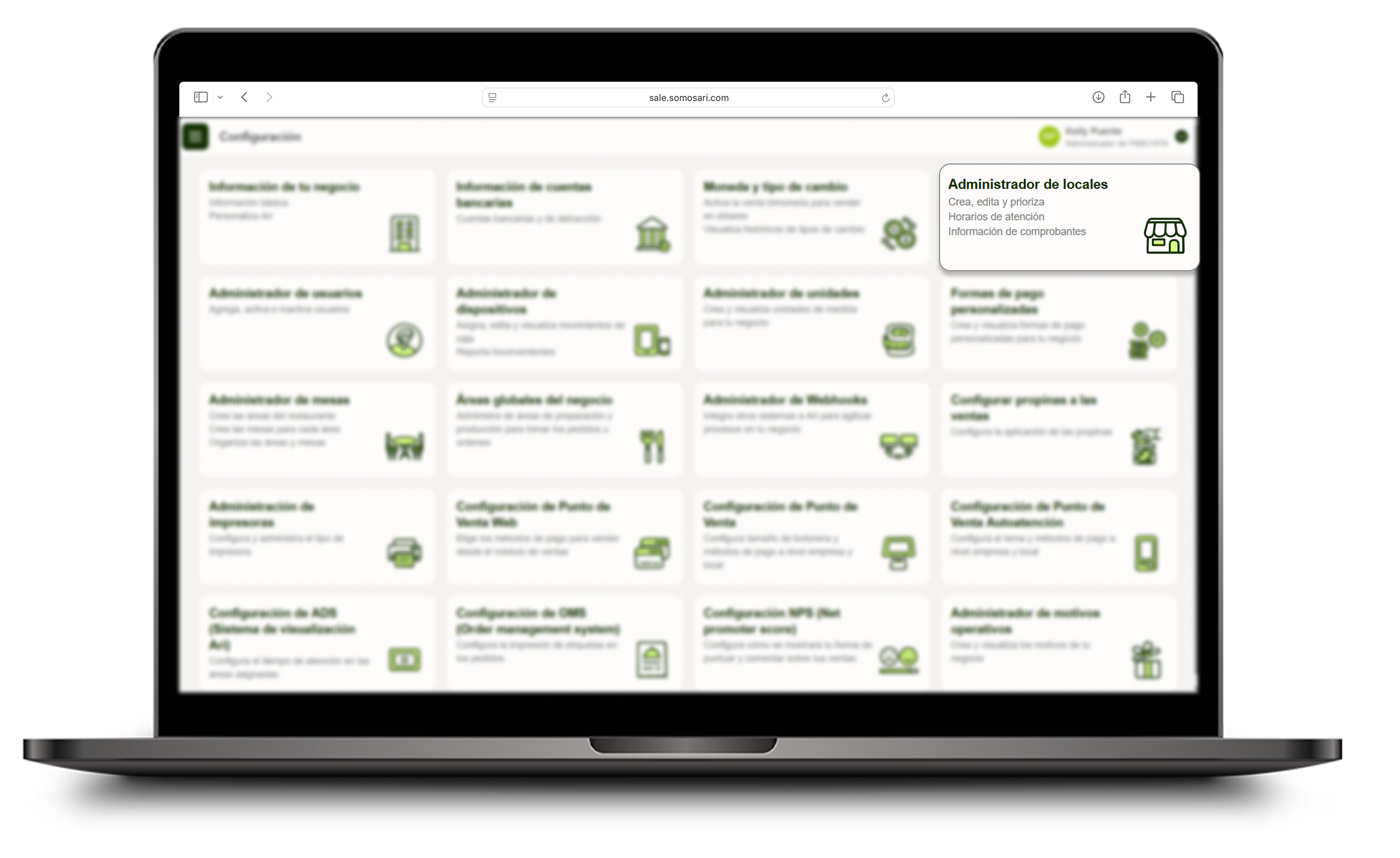 Opción Administrador de locales en Configuración