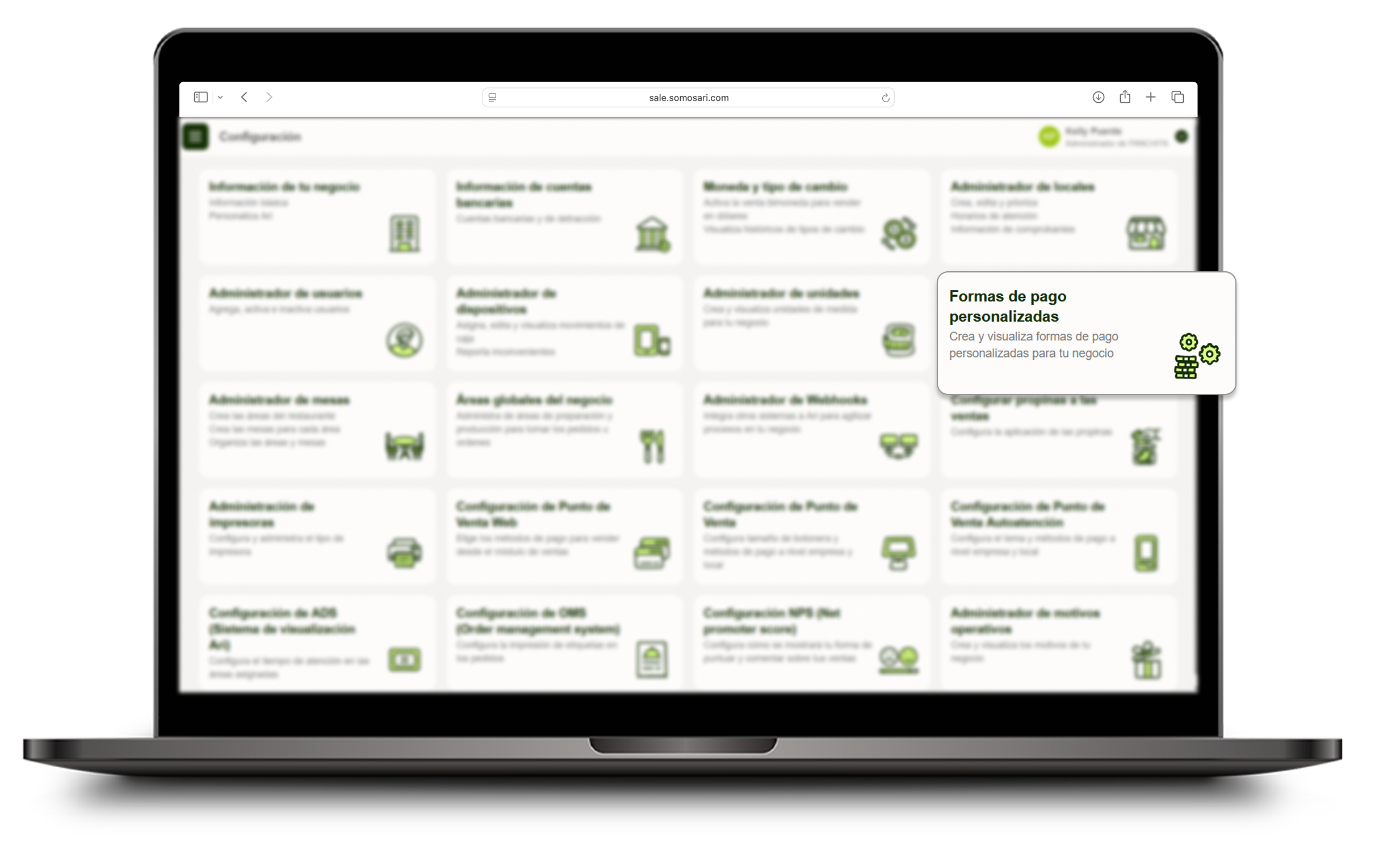 Opción Formas de pago personalizadas en Configuración
