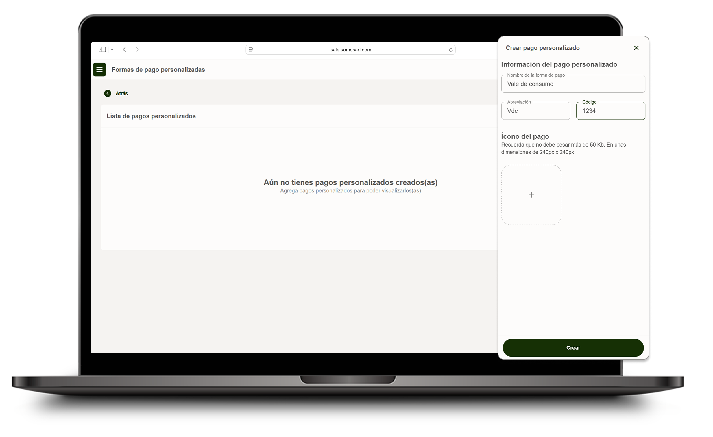 Formulario para crear nueva forma de pago