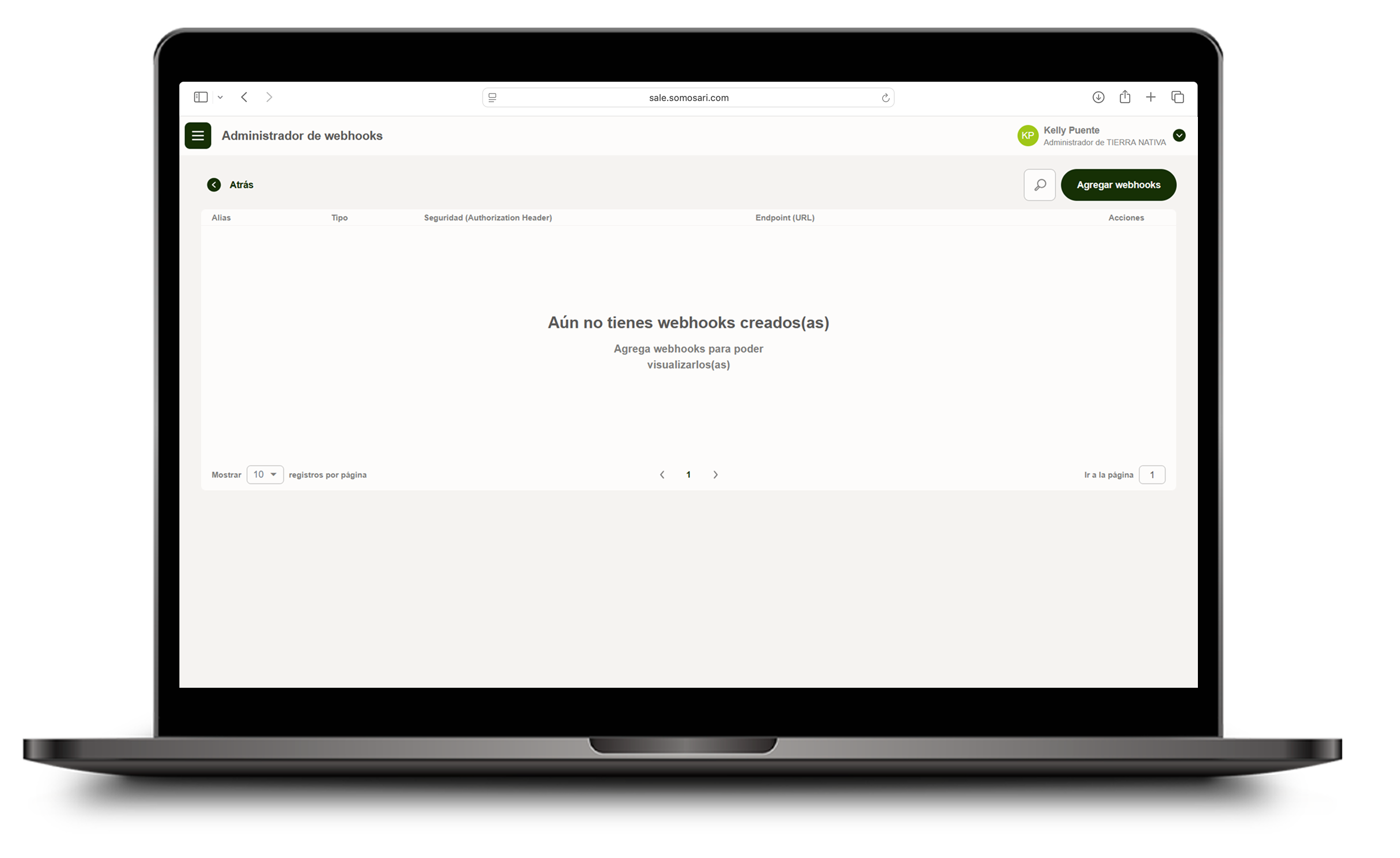 Módulo Administrador de webhooks
