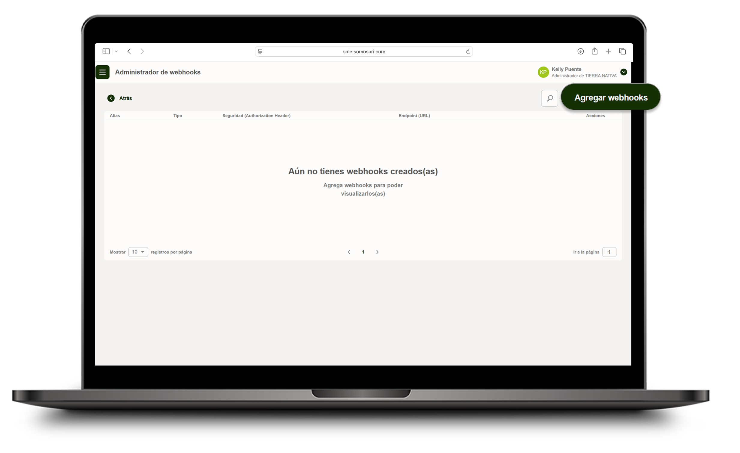 Botón Agregar webhook