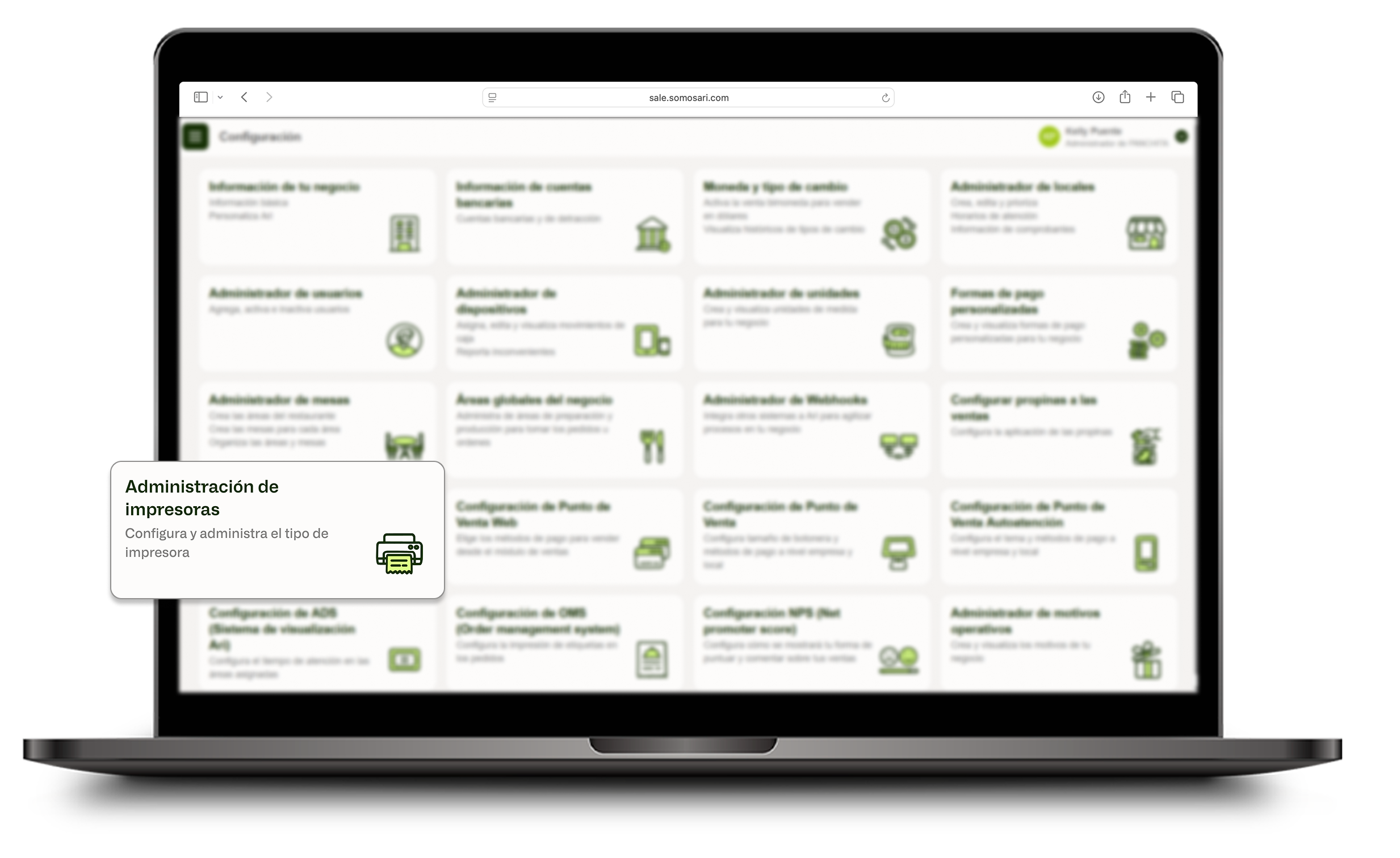 Opción Administración de impresoras en Configuración