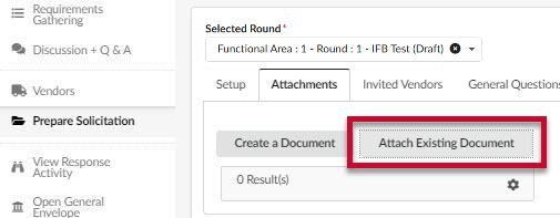The Attach Existing Document button. 