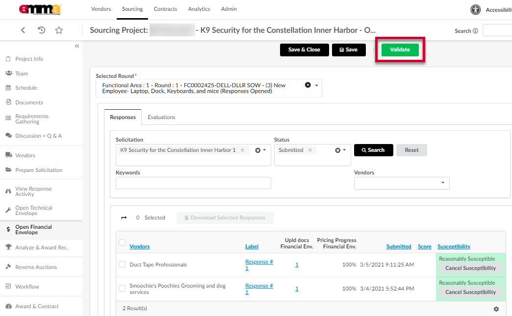 The Validate button. 