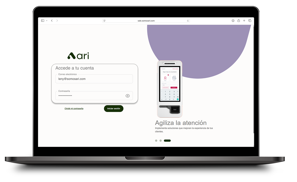 Pantalla de inicio de sesión en sale.somosari.com