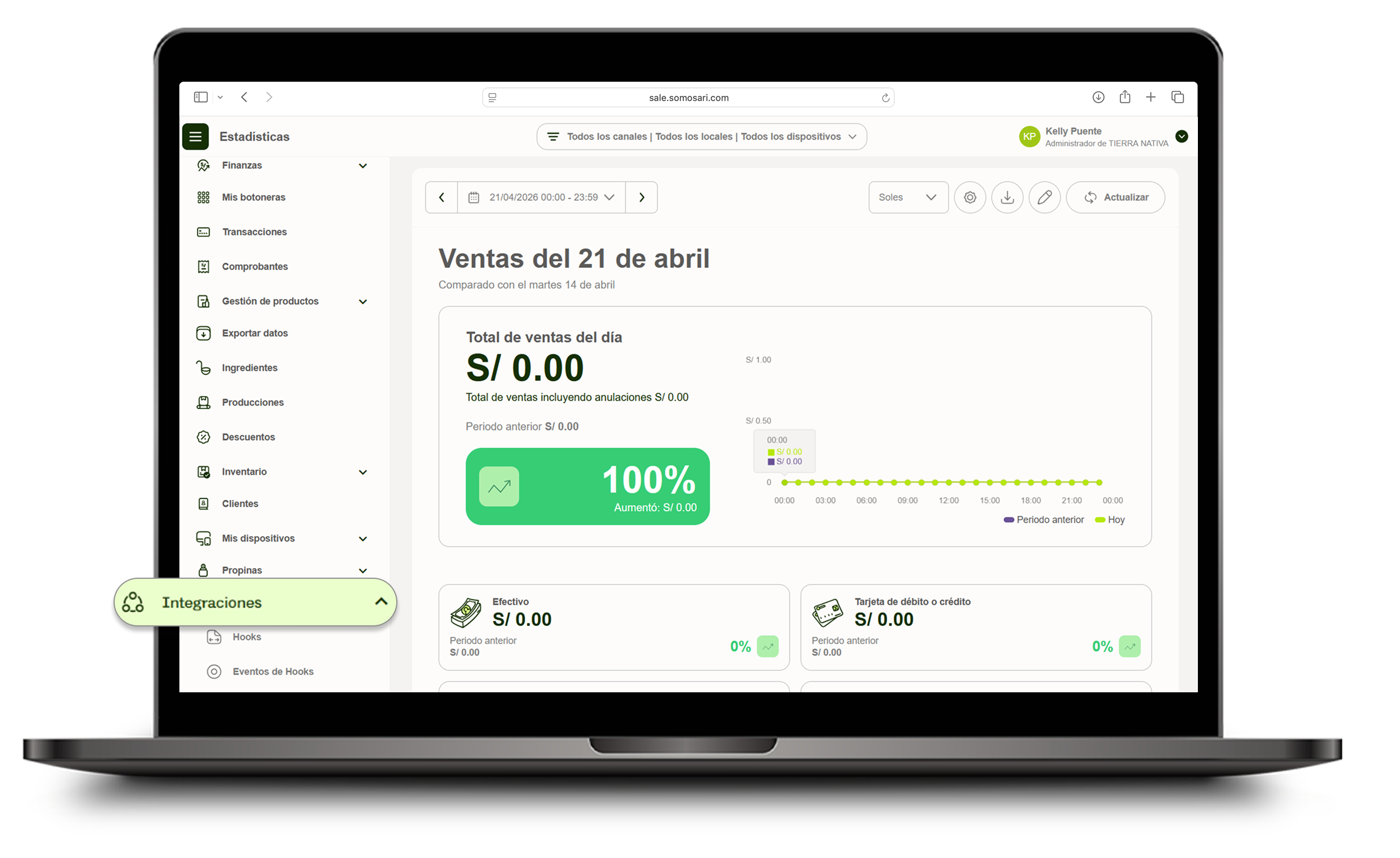 Menú con el módulo Integraciones y la opción Hooks