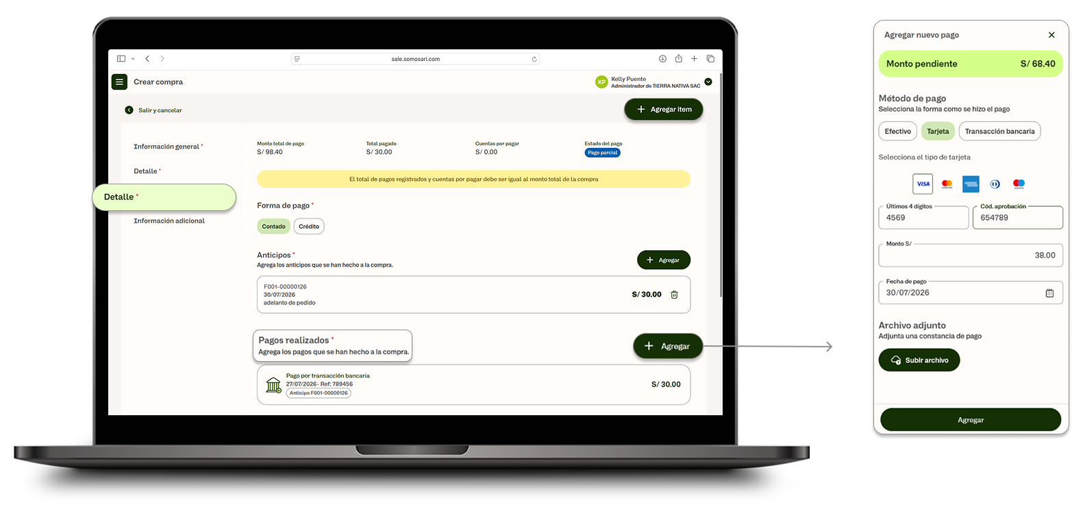 Callout Pagos realizados en la sección Información de pago
