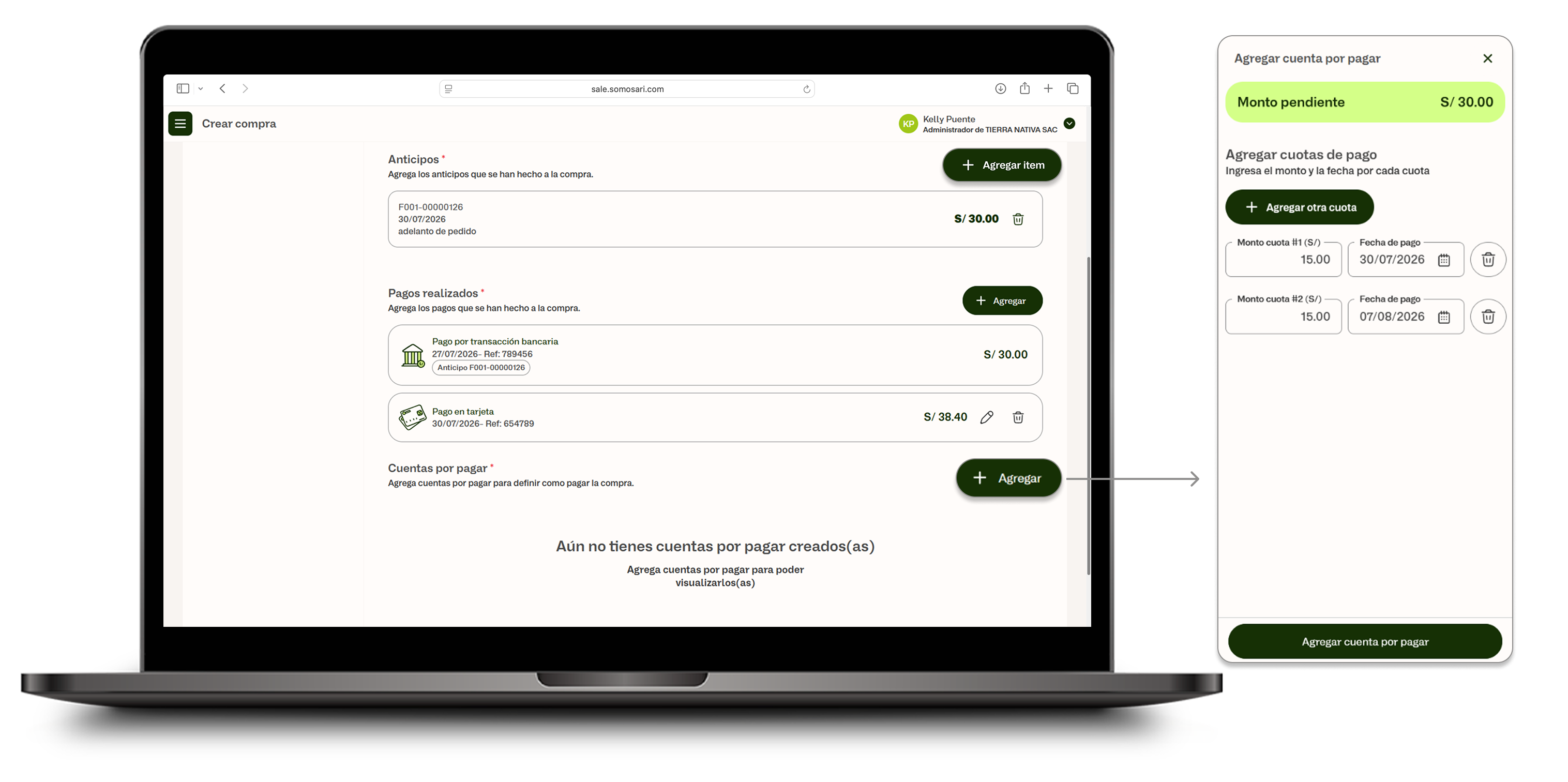 Callout Cuentas por pagar en la sección Información de pago