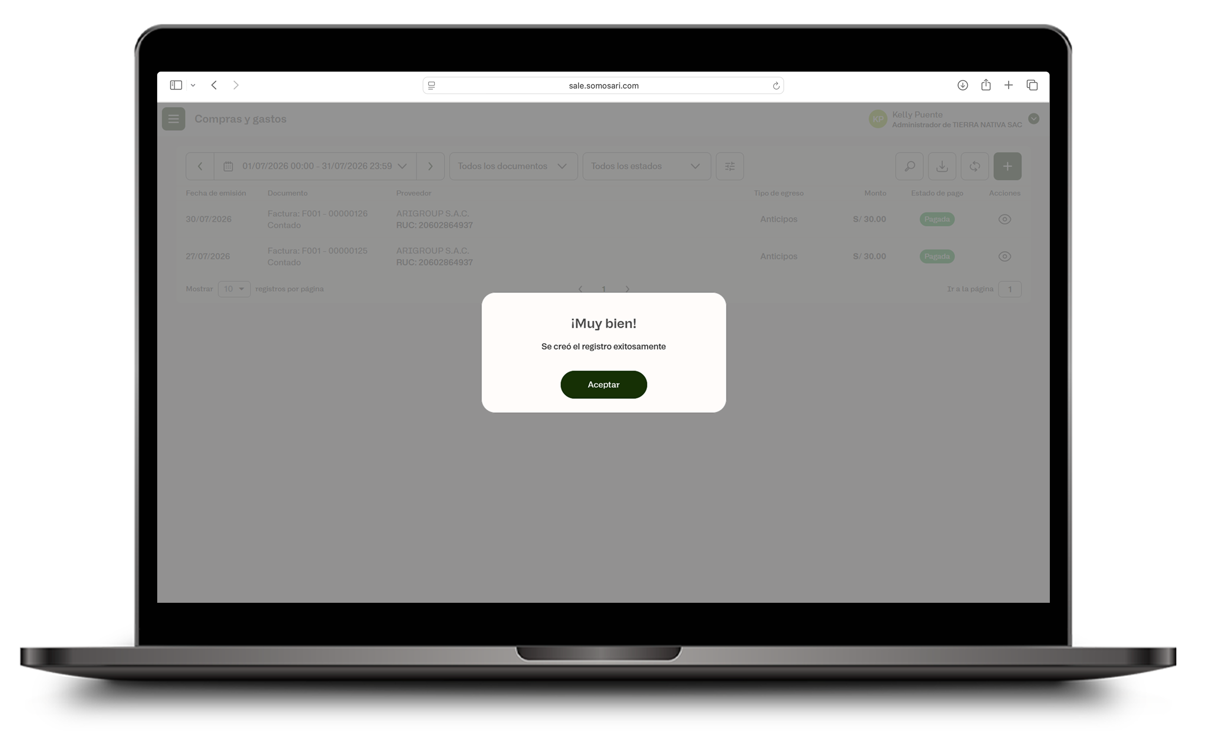 Anticipo registrado exitosamente