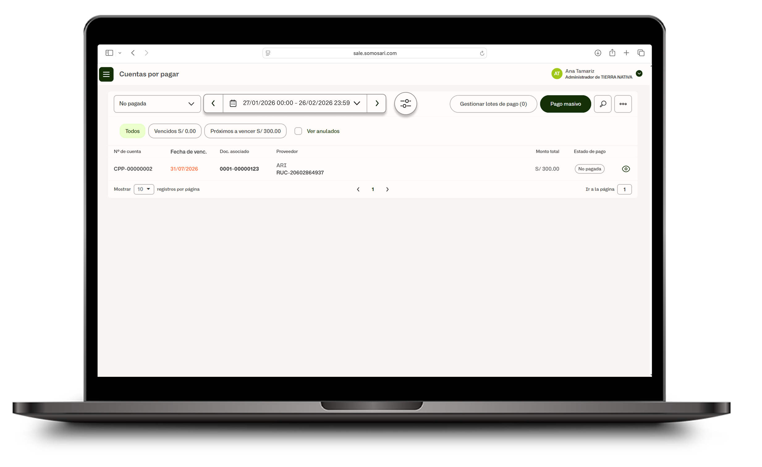 Filtros de fechas y tipo de moneda en Cuentas por pagar