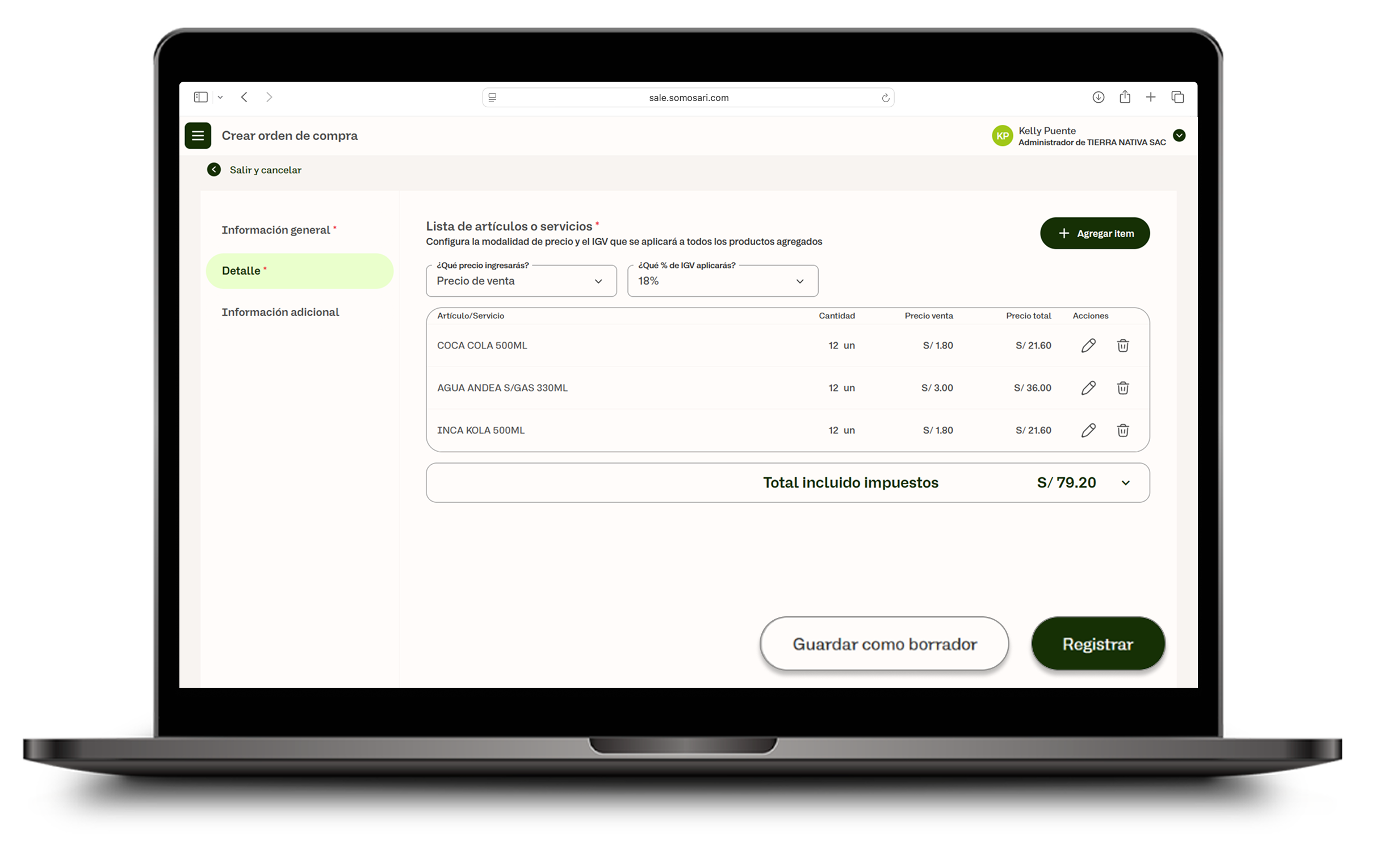 Botones Registrar y Guardar como borrador