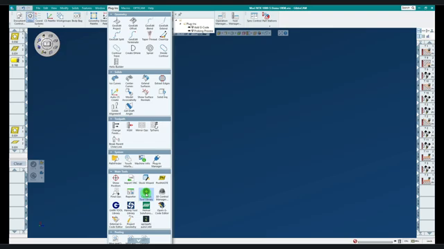 Figure 1 - Open CoroPlus Tool Library from the GibbsCAM Plug-Ins palette. GibbsCAM workspace with the Plug-Ins palette open and the CoroPlus Tool Library command highlighted near the bottom.