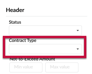 A red box highlights the "Contract Type" dropdown menu in the filter options on the "Browse Contracts" page.