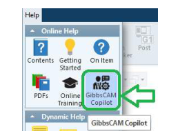 GibbsCAM Copilot command GibbsCAM 2025 Help menu showing the GibbsCAM Copilot command.