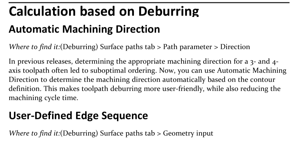 Automatic Machining Direction in GibbsCAM 2026 GibbsCAM 2026 release-note excerpt describing Automatic Machining Direction and the Geometry input location for user-defined edge sequence.