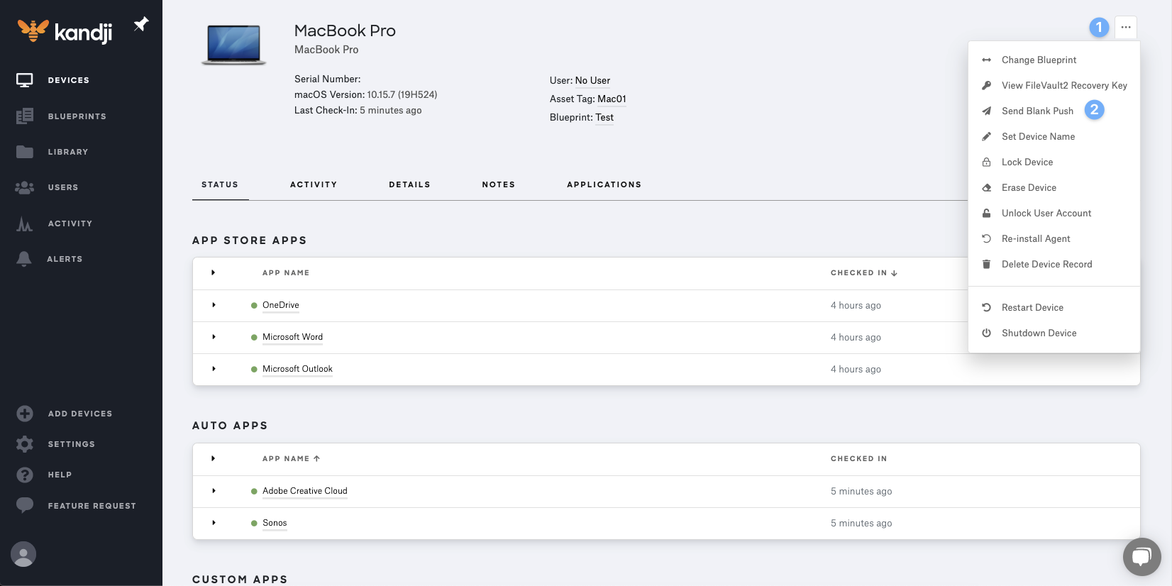 Using the Blank Push command Kandji